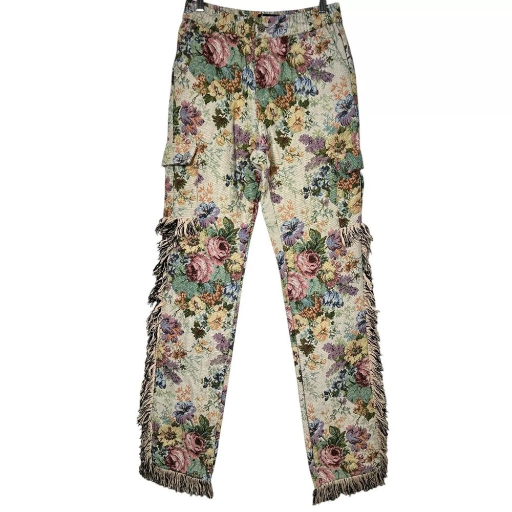 Vintage Guapi Floral Tapestry Mid Rise Frayed Edge Cargo Trouser Pants Size 30 - Picture 6 of 16